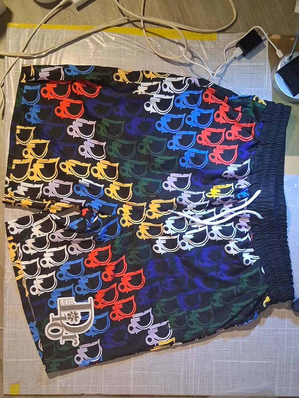 Men's Multicolor Dior Logo Print Swim Shorts Size XL